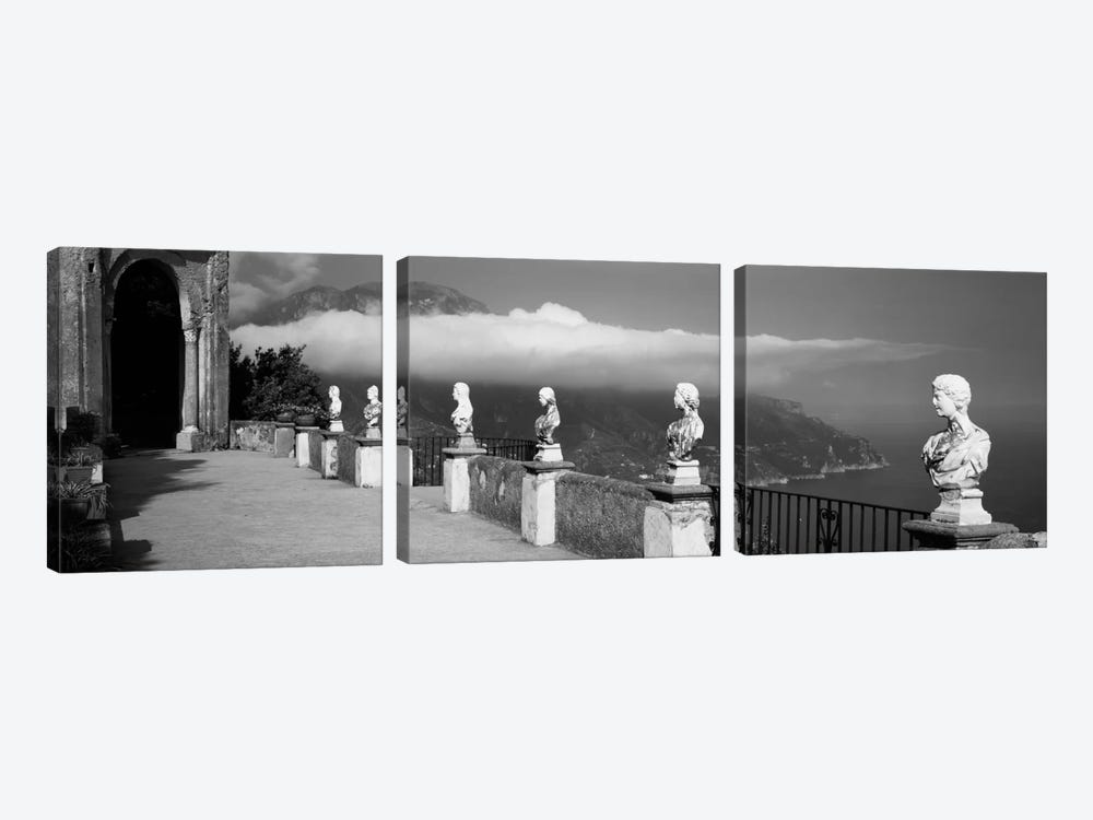 Marble busts along a walkway, Ravello, Amalfi Coast, Salerno, Campania, Italy by Panoramic Images 3-piece Canvas Art