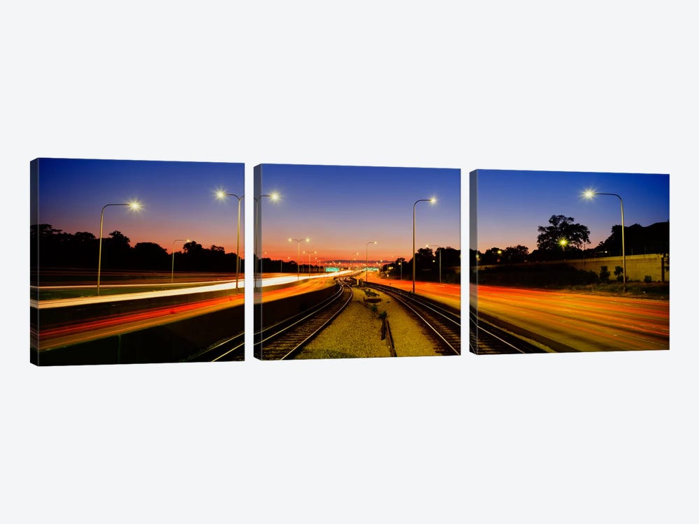Traffic Moving In The City, Mass Transit Tracks, Kennedy Expressway, Chicago, Illinois, USA by Panoramic Images 3-piece Canvas Artwork