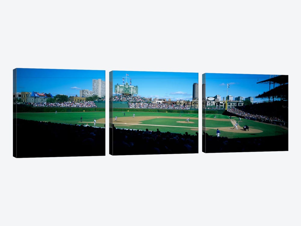 Baseball match in progressWrigley Field, Chicago, Cook County, Illinois, USA by Panoramic Images 3-piece Canvas Art Print