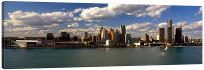 Buildings at the waterfront, Detroit River, Detroit, Wayne County, Michigan, USA Canvas Art Print - Michigan Art