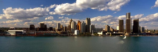 Detroit: Buildings at the waterfront, Detroit River, Detroit, Wayne County, Michigan, USA by Panoramic Images