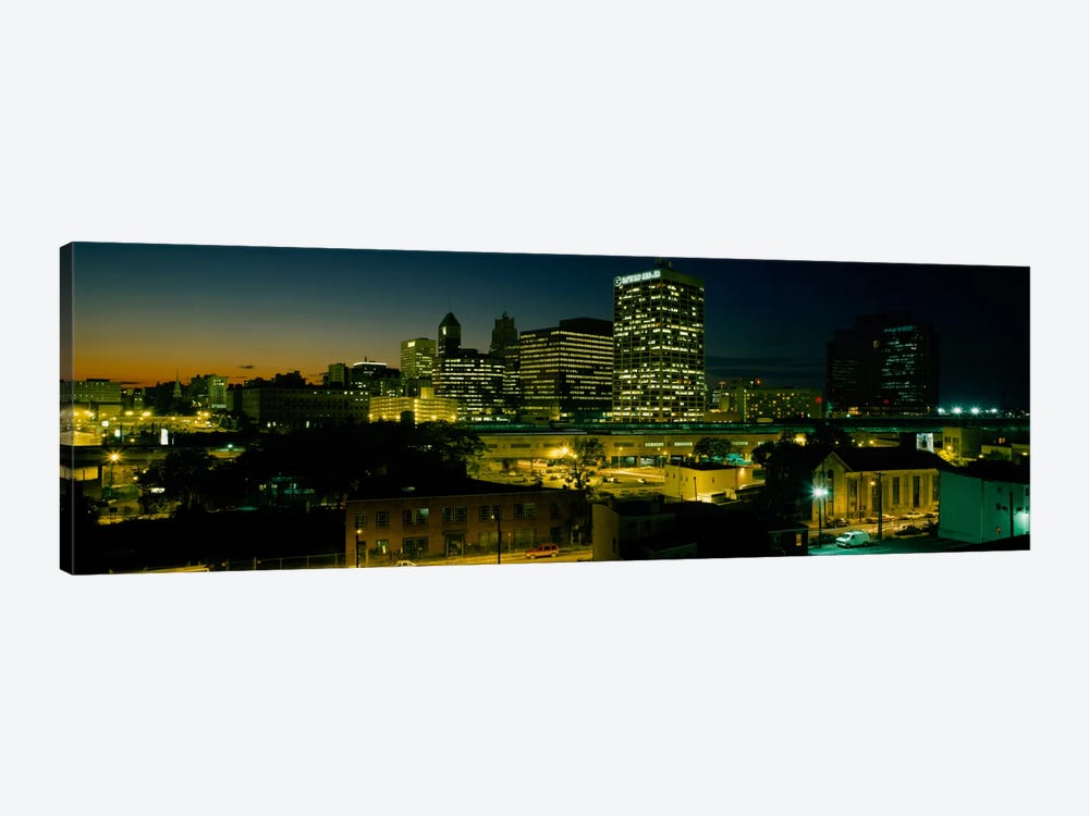 City lit up at nightNewark, New Jersey, USA by Panoramic Images 1-piece Canvas Art