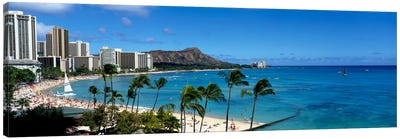 Buildings On The Beach, Waikiki Beach, Honolulu, Oahu, Hawaii, USA Canvas Art Print - Honolulu Art