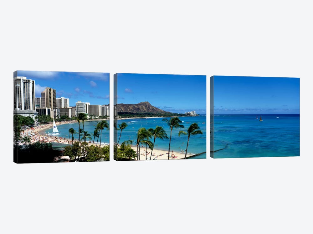 Buildings On The Beach, Waikiki Beach, Honolulu, Oahu, Hawaii, USA by Panoramic Images 3-piece Canvas Artwork