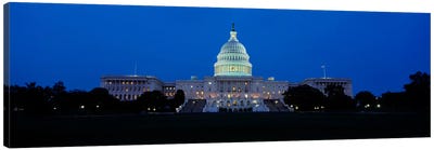 Government building lit up at dusk, Capitol Building, Washington DC, USA Canvas Art Print
