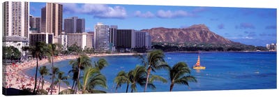 Waikiki Beach, Honolulu, Hawaii, USA Canvas Art Print - Panoramic Cityscapes