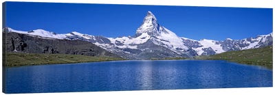 A Snow Covered Matterhorn With Reffelsee In The Foreground, Valais, Switzerland Canvas Art Print - Switzerland Art