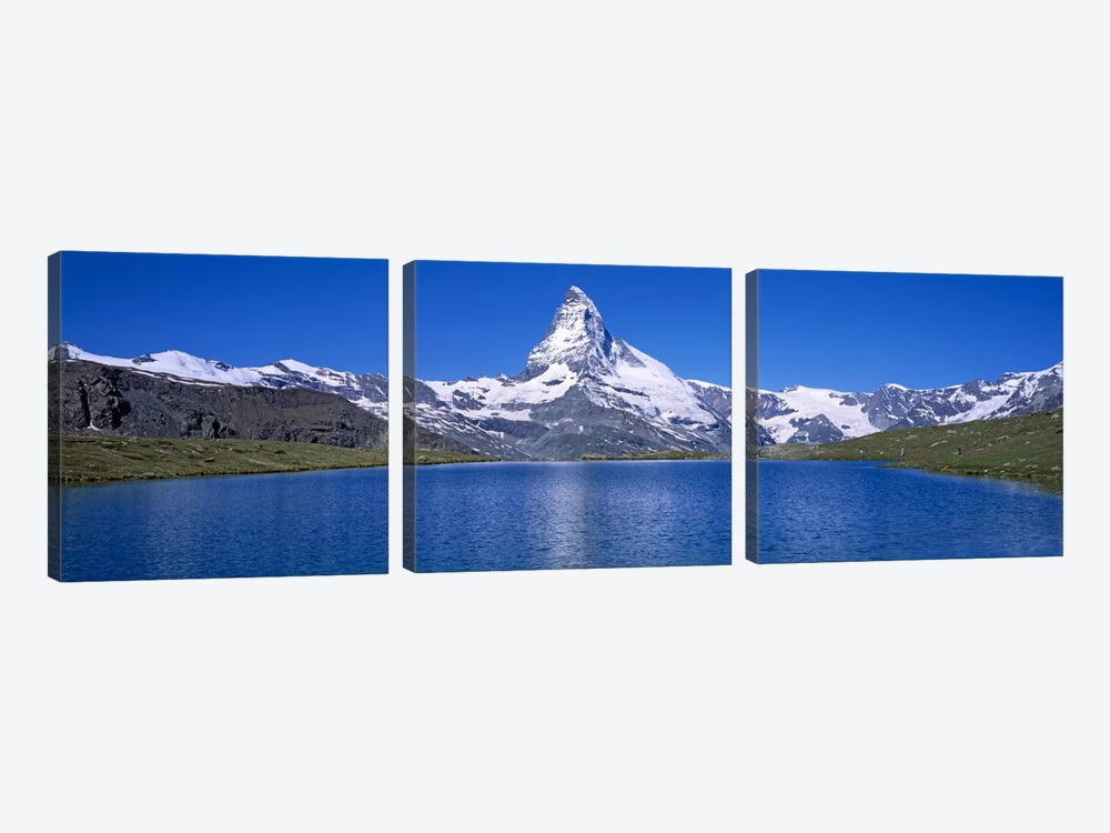 A Snow Covered Matterhorn With Reffelsee In The Foreground, Valais, Switzerland by Panoramic Images 3-piece Art Print