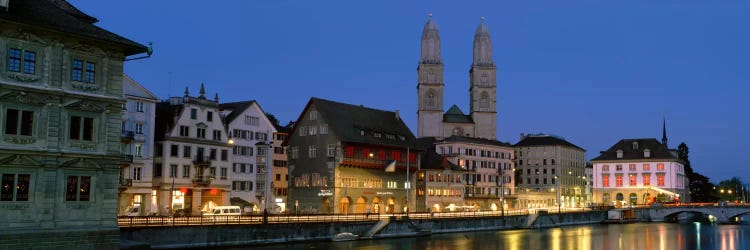 Buildings at the waterfront, Grossmunster Cathedral, Zurich, Switzerland