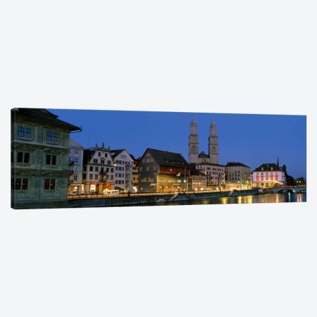 Buildings at the waterfront, Grossmunster Cathedral, Zurich, Switzerland Canvas Print #PIM2121} by Panoramic Images Canvas Wall Art