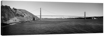 Suspension bridge across the sea, Golden Gate Bridge, San Francisco, California, USA (black & white) Canvas Art Print - Golden Gate Bridge