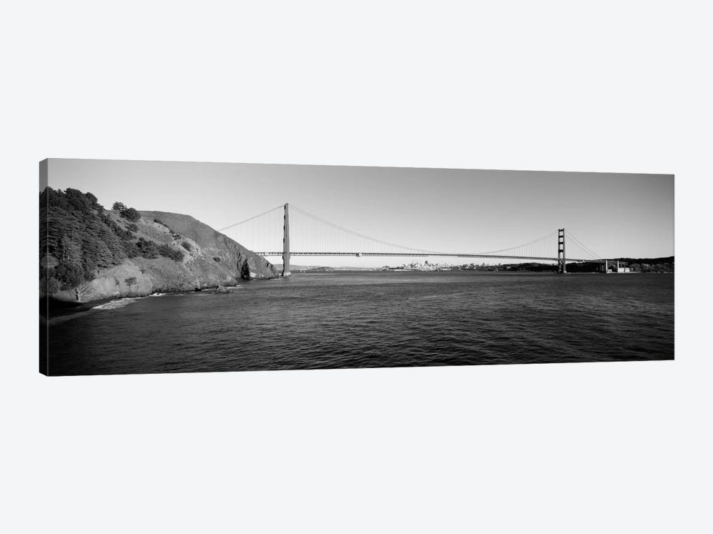 Suspension bridge across the sea, Golden Gate Bridge, San Francisco, California, USA (black & white) by Panoramic Images 1-piece Canvas Wall Art
