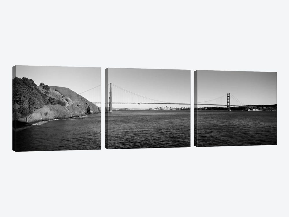 Suspension bridge across the sea, Golden Gate Bridge, San Francisco, California, USA (black & white) by Panoramic Images 3-piece Canvas Art