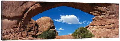 Cloudy Low-Angle View Through The North Window (One Of The Spectacles), Arches National Park, Utah, USA Canvas Art Print - Desert Landscape Photography
