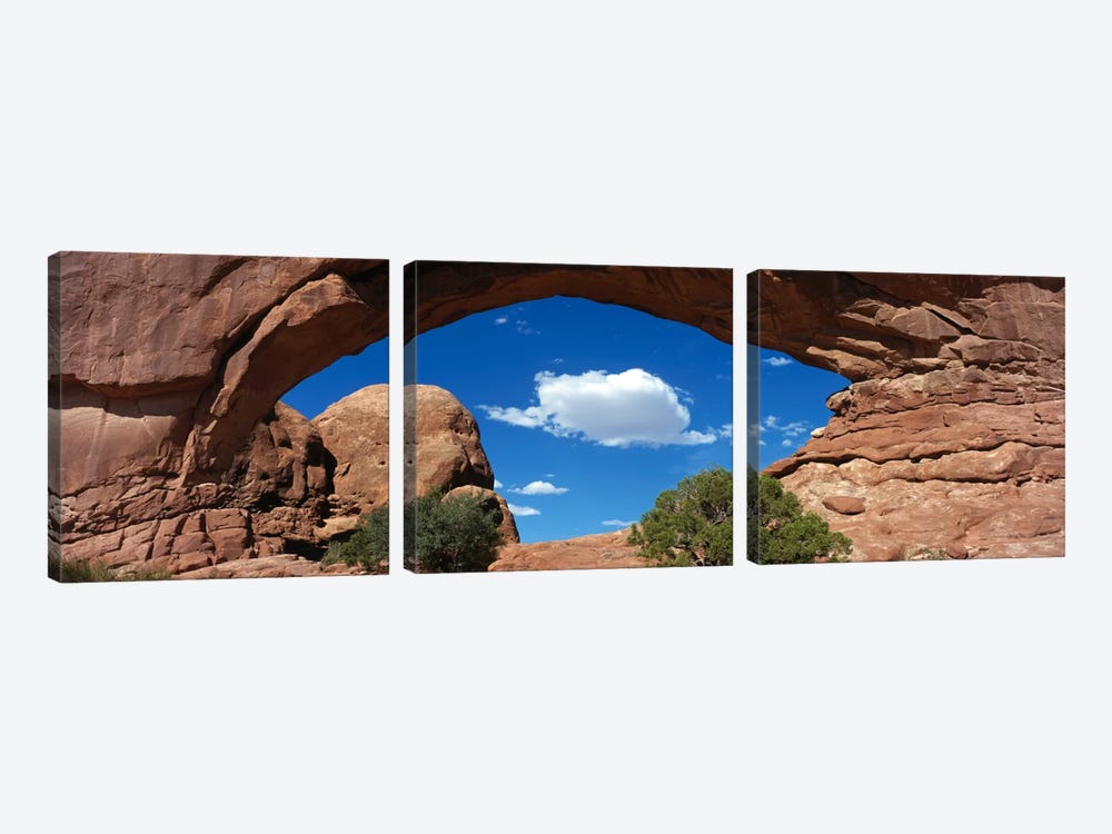 Cloudy Low-Angle View Through The North Window (One Of The Spectacles), Arches National Park, Utah, USA by Panoramic Images 3-piece Canvas Art