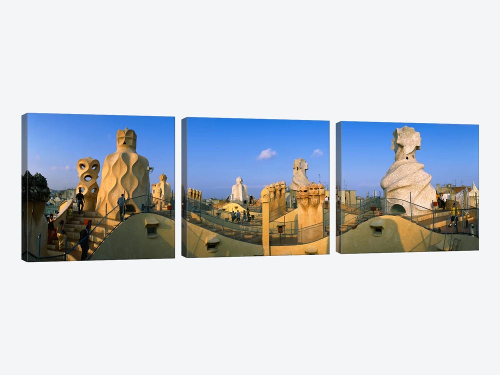 Rooftop Espanata Bruixes (Witch Scarers), Casa Mila, Barcelona, Catalonia, Spain by Panoramic Images 3-piece Canvas Wall Art
