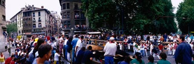 Canvas Print: Crowd at Festival of San Ferminrunning of the bulls, Pamplona, Navarre, Spain by Panoramic Images - thumbnail
