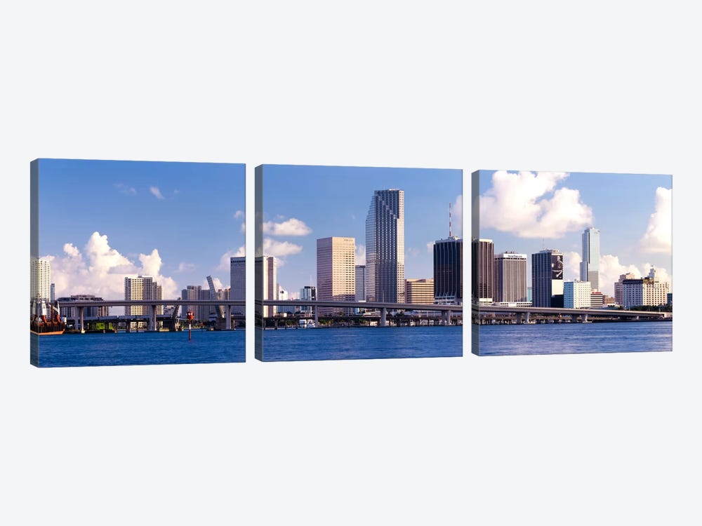 Buildings at the waterfront, Miami, Florida, USA by Panoramic Images 3-piece Canvas Wall Art