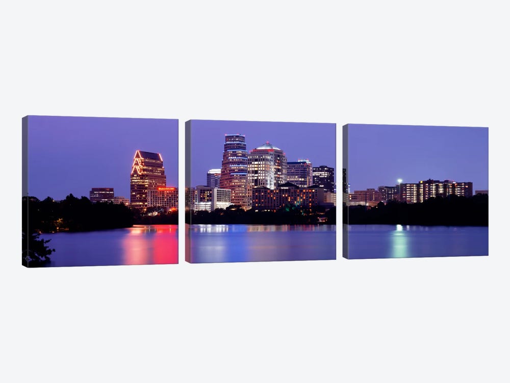 USTexas, Austin, skyline, night by Panoramic Images 3-piece Canvas Print