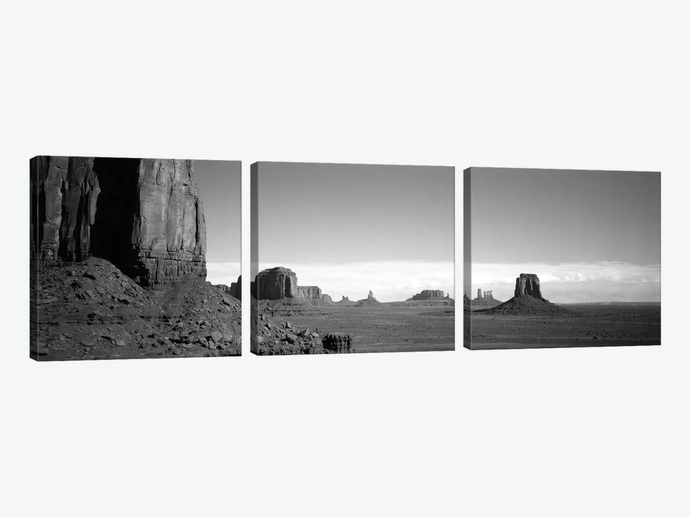 Monument Valley In B&W, Navajo Nation, Arizona, USA by Panoramic Images 3-piece Canvas Artwork