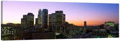 Silhouette of skyscrapers at duskCity of Los Angeles, California, USA Canvas Art Print - City Sunrise & Sunset Art