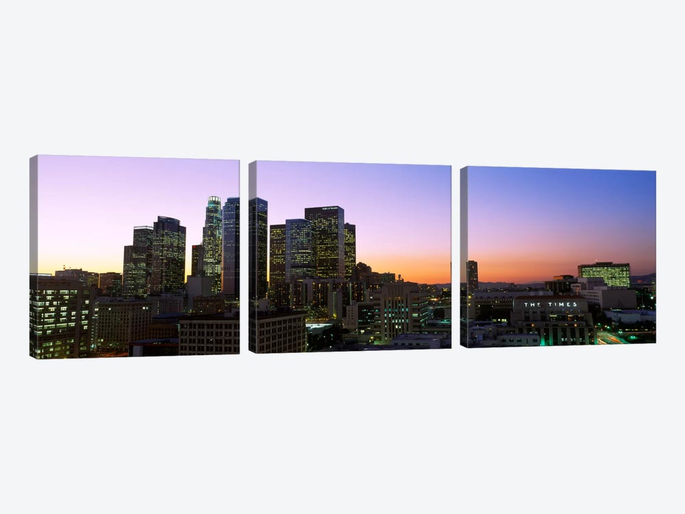 Silhouette of skyscrapers at duskCity of Los Angeles, California, USA by Panoramic Images 3-piece Canvas Wall Art