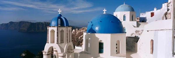 Blue Domed Church Santorini: High Angle View of A ChurchChurch of Anastasis, Fira, Santorini, Greece by Panoramic Images