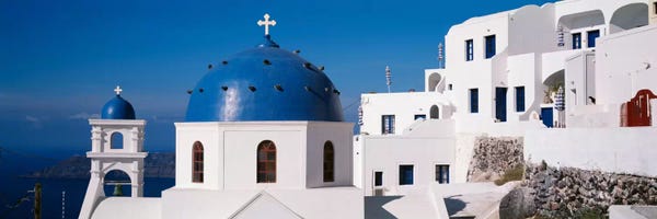 Santorini: GreeceSantorini, Fira, Church of Anastasis, Blue dome on a Church by Panoramic Images