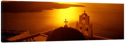 GreeceSantorini, Fira, Church of Anastasis, High angle view of a Church Canvas Art Print - Lake & Ocean Sunrise & Sunset Art