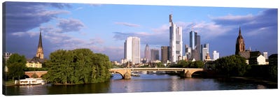 Skyline As Seen From The Main River, Frankfurt, Hesse, Germany Canvas Art Print - Frankfurt Art