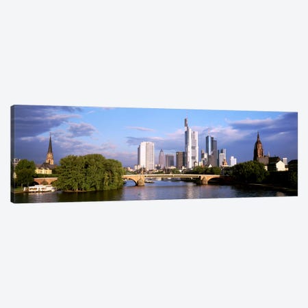 Skyline As Seen From The Main River, Frankfurt, Hesse, Germany Canvas Print #PIM2178} by Panoramic Images Art Print