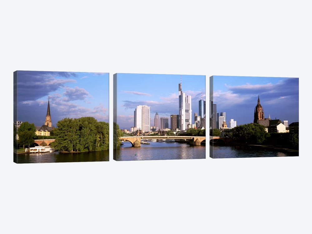 Skyline As Seen From The Main River, Frankfurt, Hesse, Germany by Panoramic Images 3-piece Canvas Artwork