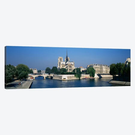 Cathedral along a river, Notre Dame Cathedral, Seine River, Paris, France Canvas Print #PIM2184} by Panoramic Images Canvas Print