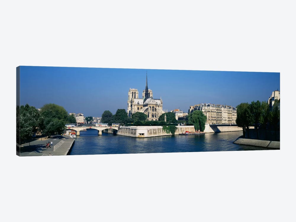 Cathedral along a river, Notre Dame Cathedral, Seine River, Paris, France by Panoramic Images 1-piece Canvas Art Print