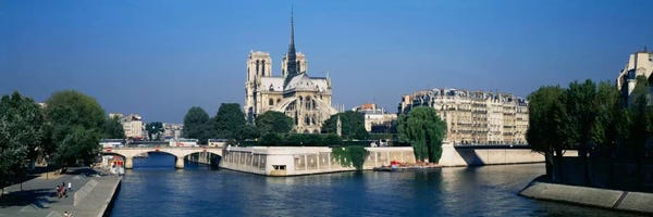 Notre Dame Cathedral: Cathedral along a river, Notre Dame Cathedral, Seine River, Paris, France by Panoramic Images