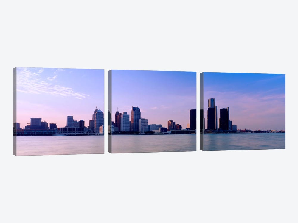 Buildings along waterfront, Detroit, Michigan, USA by Panoramic Images 3-piece Canvas Wall Art