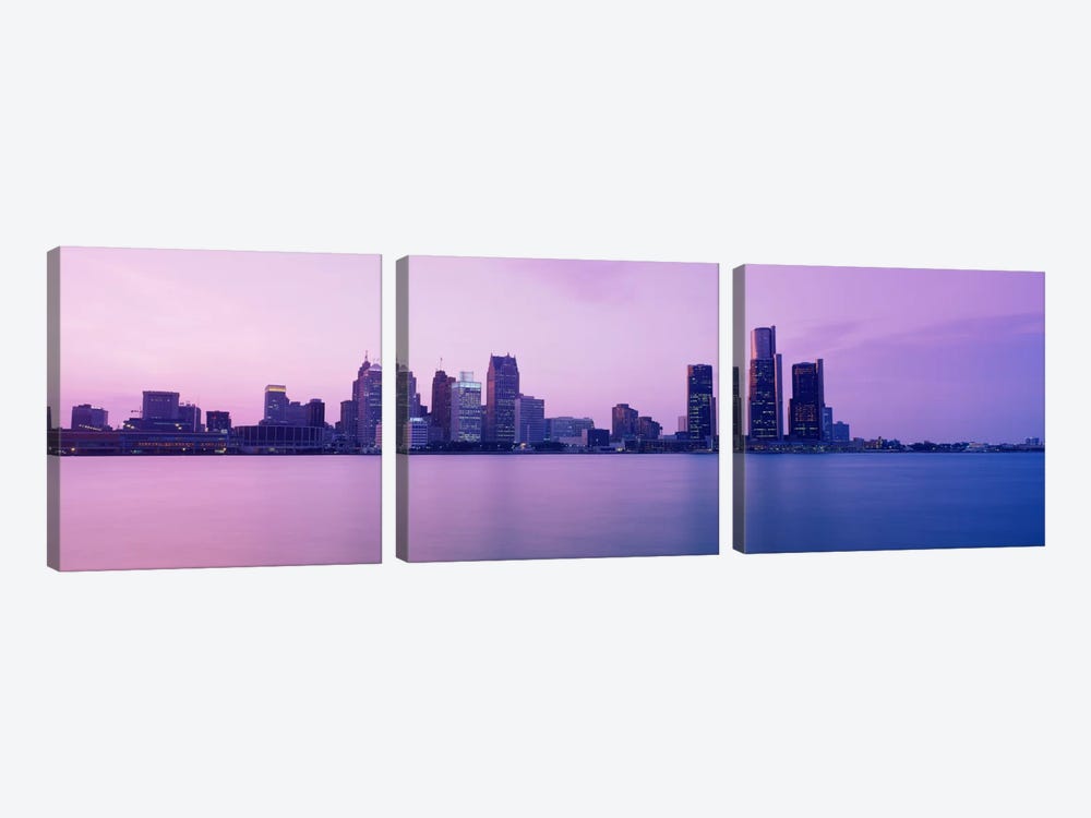 Skyscrapers at the waterfront, Detroit, Michigan, USA by Panoramic Images 3-piece Canvas Artwork