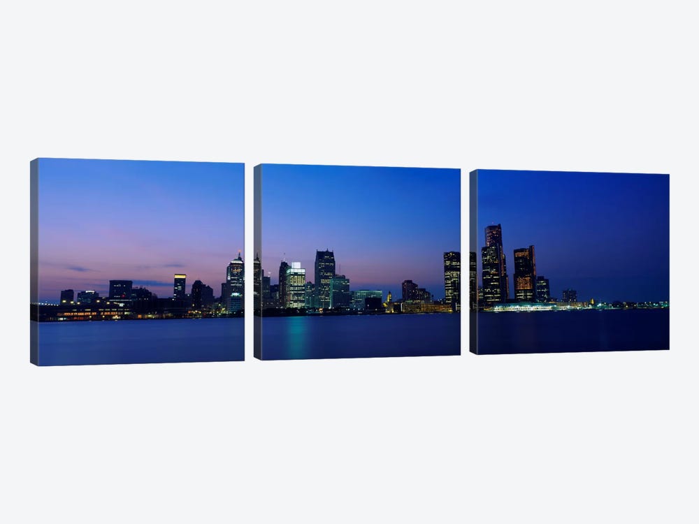 Buildings at the waterfront, Detroit, Michigan, USA #2 by Panoramic Images 3-piece Canvas Art Print