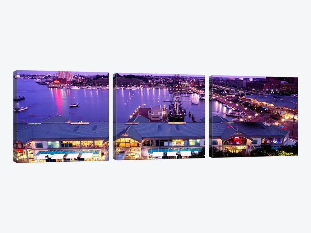 Buildings at a harbor, Inner Harbor, Baltimore, Maryland, USA by Panoramic Images 3-piece Canvas Art