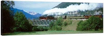 Steam Locomotive Travelling Along The Bohinj Railway, Bohinjska Bistrica, Upper Carniola, Slovenia Canvas Art Print - Slovenia