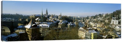 High angle view of a city, Berne, Switzerland Canvas Art Print - Winter Art