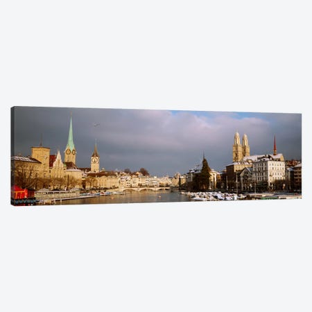 Winter Landscape Along The Limmat River, Zurich, Switzerland Canvas Print #PIM2217} by Panoramic Images Art Print