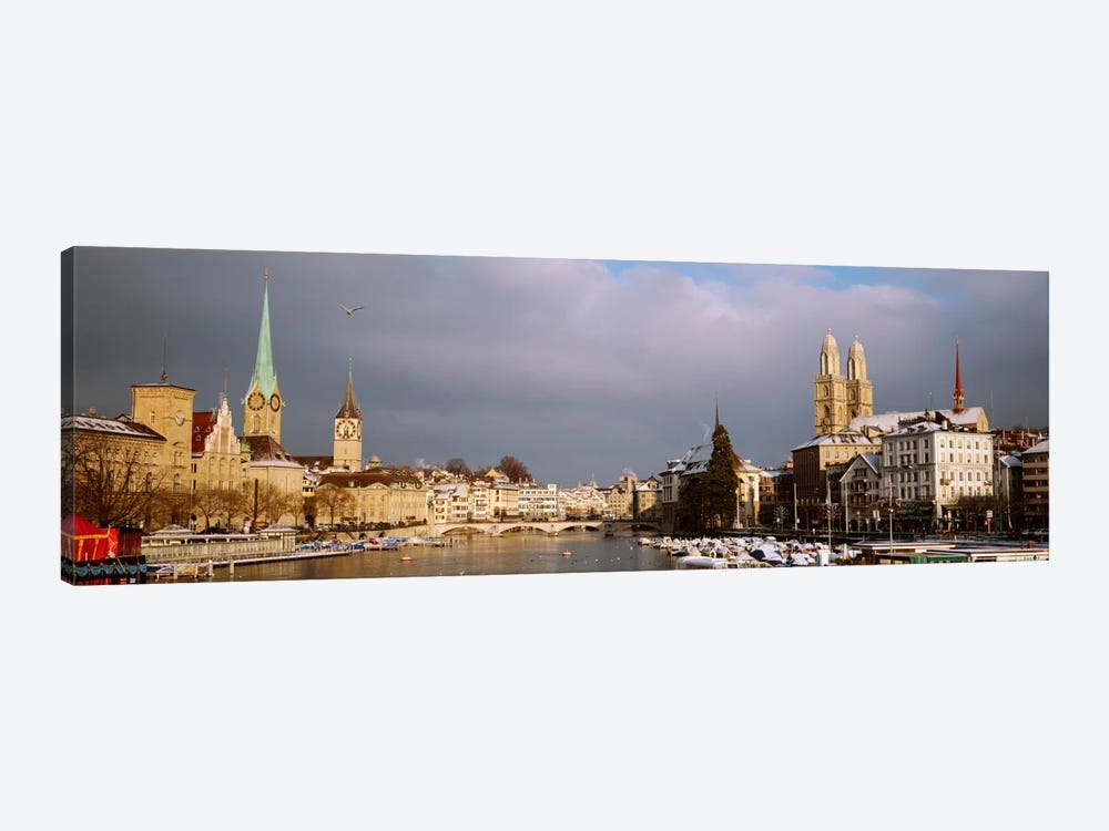 Winter Landscape Along The Limmat River, Zurich, Switzerland by Panoramic Images 1-piece Canvas Print