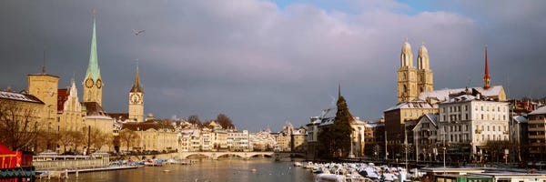 Zurich: Winter Landscape Along The Limmat River, Zurich, Switzerland by Panoramic Images