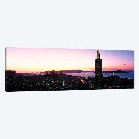 Night Skyline With View of Transamerica Building & Golden Gate BridgeSan Francisco, California, USA Canvas Print #PIM221} by Panoramic Images Canvas Wall Art