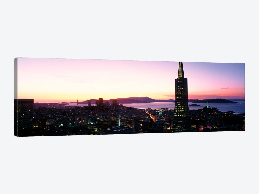 Night Skyline With View of Transamerica Building & Golden Gate BridgeSan Francisco, California, USA by Panoramic Images 1-piece Canvas Art