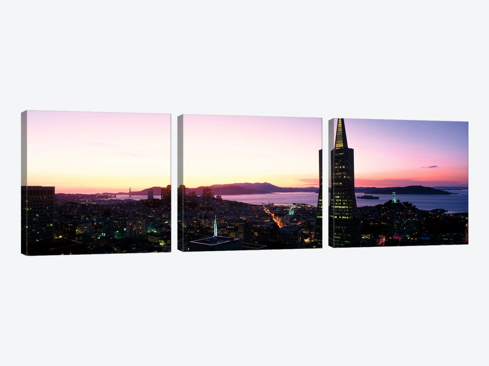 Night Skyline With View of Transamerica Building & Golden Gate BridgeSan Francisco, California, USA by Panoramic Images 3-piece Canvas Artwork
