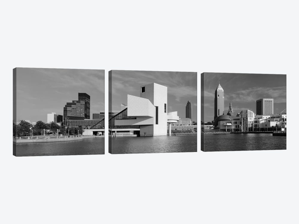 Buildings at the waterfront, Rock & Roll Hall of Fame, Cleveland, Ohio, USA by Panoramic Images 3-piece Canvas Art