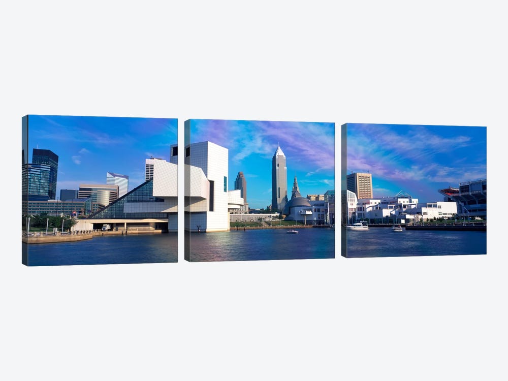 Buildings at the waterfront, Cleveland, Ohio, USA by Panoramic Images 3-piece Canvas Print