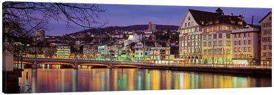 Riverfront Architecture, Zurich, Switzerland Canvas Art Print - Switzerland Art